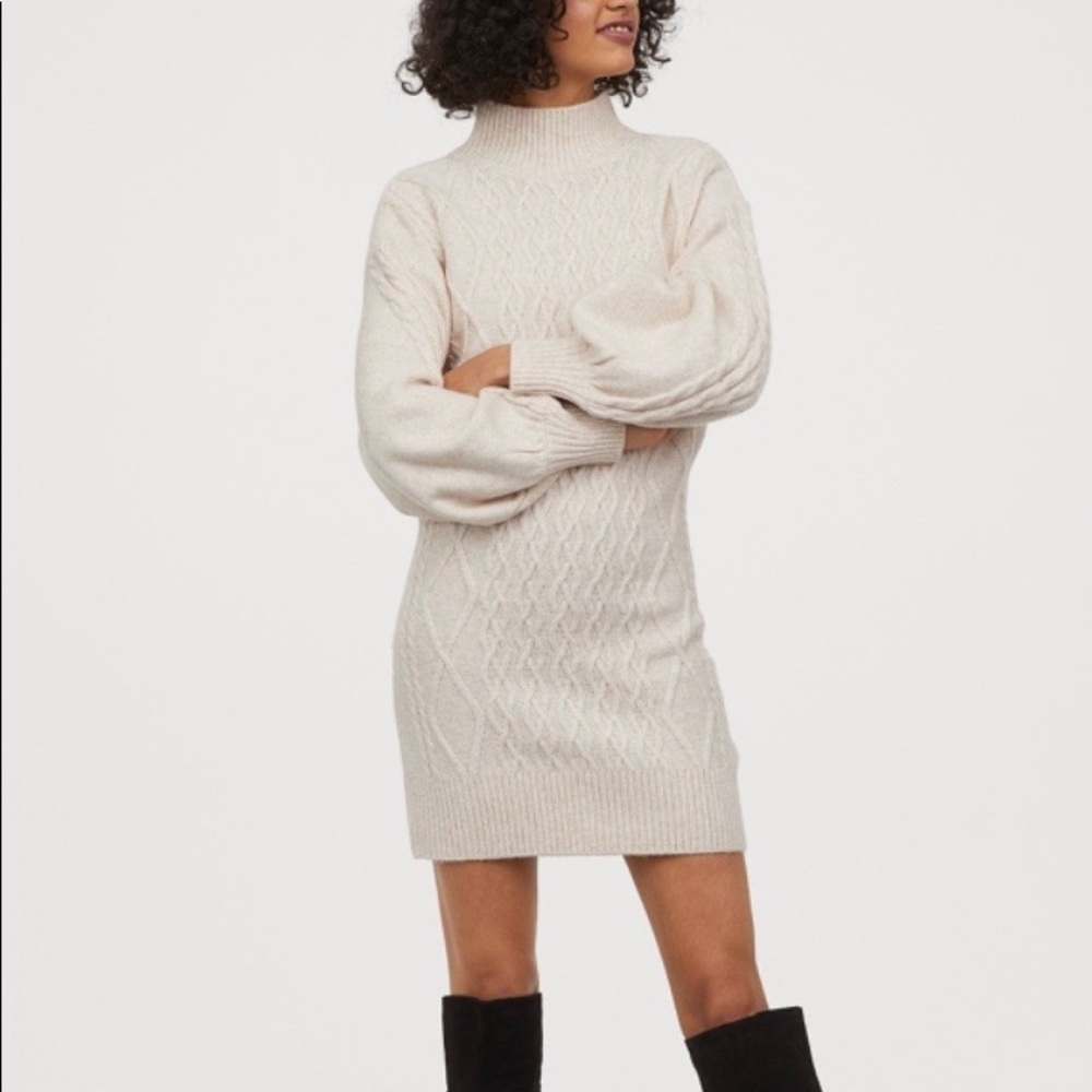 H&M Light Beige Melange Cable Knit Sweater/Jumper Dress, US Size Medium, NWT